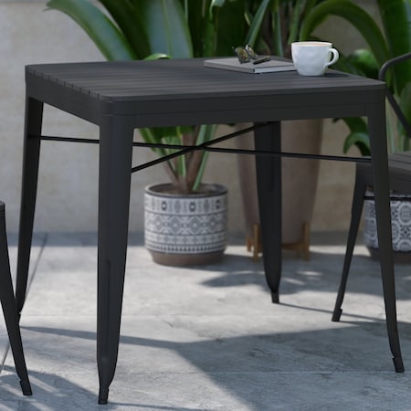 Flash Furniture Black Patio Table with Poly Resin Slatted Top SB-T11T-BK-GG